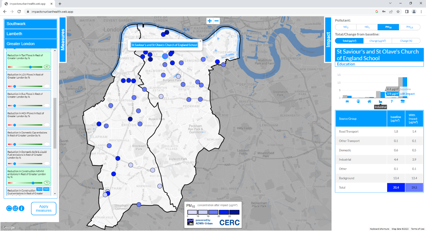 London councils air pollution scenario impact tool