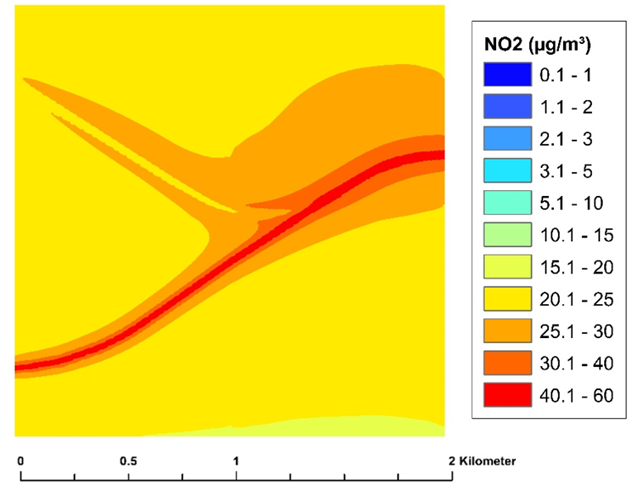 Image of NO2 concentrations in M4 and A4 in Hounslow
