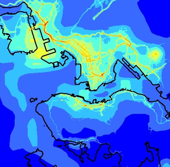 Image of Hong Kong PM10 concentration for 2010, modelled by ADMS-Urban
